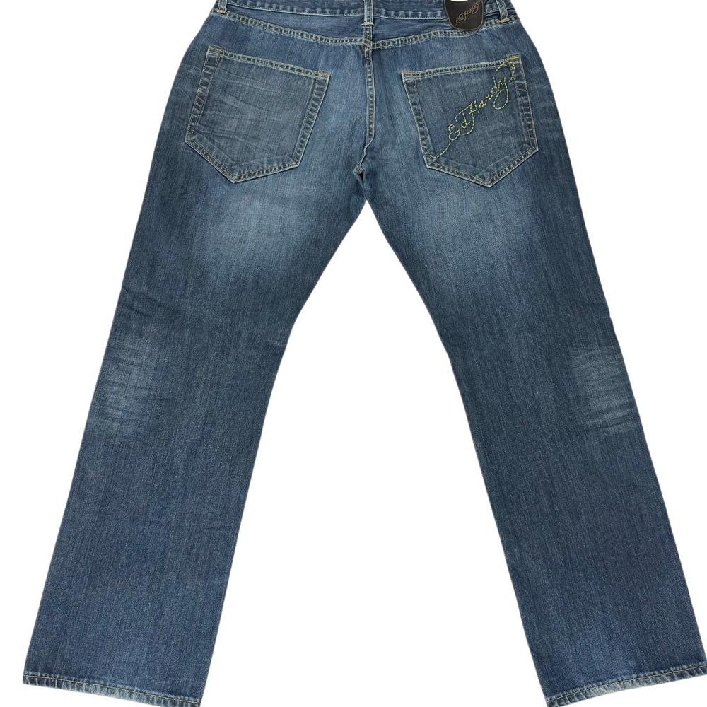Vtg‎ Ed Hardy Christian Audigier Jeans 40x34 Mens Blue Denim Button Fly Vintage